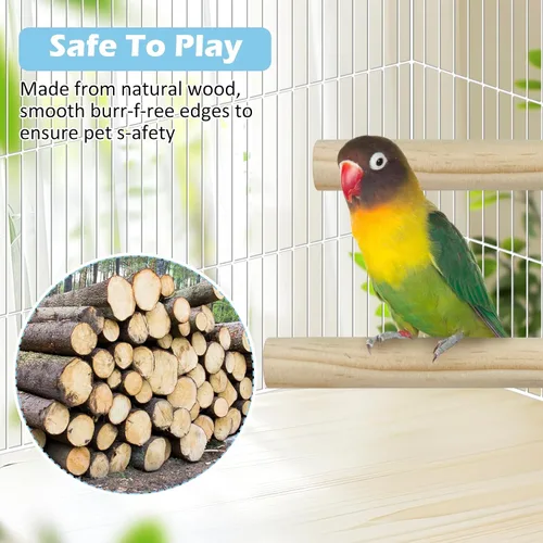 Vista 4 de Tfwadmx Plataforma de madera natural de juguete para pájaros de perca
