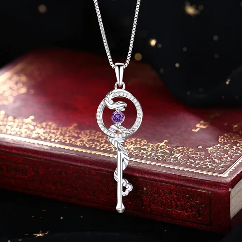 Vista 2 de FJ Collar con colgante de llave de serpiente, joyería Wicca para mujer, Circonia cúbica