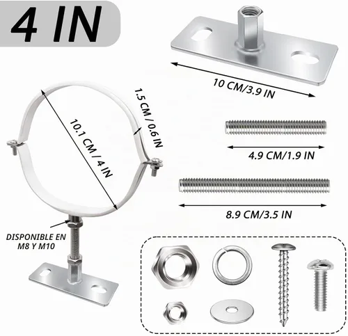 Vista 2 de 2 juegos de soporte de tubo ajustable de 4 pulgadas, soporte de abrazadera ajustable resistente con tornillo y tubo de expansión, soporte de pared