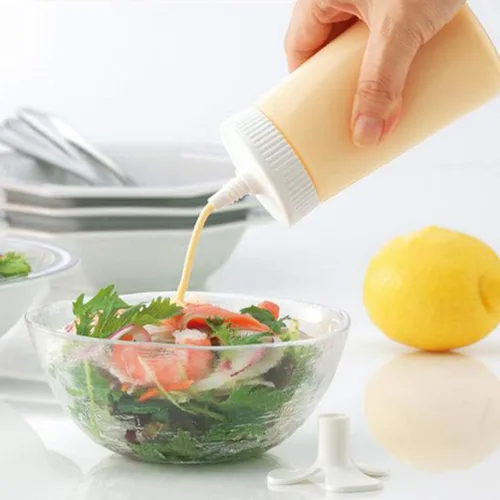 Vista 3 de Cabilock Botellas dispensadoras de salsa para salsa de tomate y aderezo, botellas transparentes de condimentos, diseño fácil de verter para Blanco