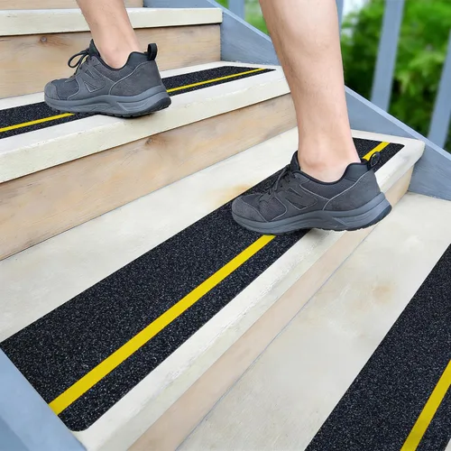 Vista 18 de LifeGrip - Peldaños de tracción antideslizantes (paquete de 10), 4 x 28 pulgadas, amarillo y negro, cinta de mejor agarre con textura