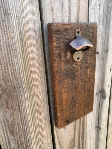 Vista 2 de Rustic Farmhouse Bottle Opener with Oil Rubbed Bronze Hardware - Includes Upgraded Magic Magnet Catch - Mancave, Bar, Outdoors