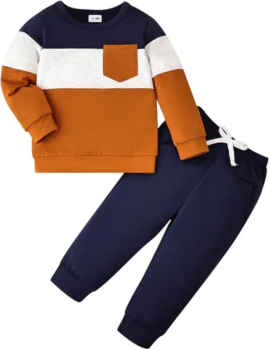 Vista 10 de Ropa de otoño e invierno para bebé, trajes de niño pequeño, sudadera de manga larga, sudadera de retazos y pantalones, 2 piezas, 12 meses a 5 años