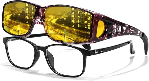 Vista 9 de LVIOE Wrap Around Night-Vision Glasses, Fit Over Prescription Glasses with Polarized Yellow Lens Night-Driving Glasses