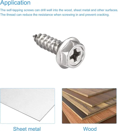Vista 3 de uxcell Phillips - Tornillos autorroscantes para arandela hexagonal, M4 x 0.472 in, acero inoxidable 304, brida hexagonal, 25 piezas