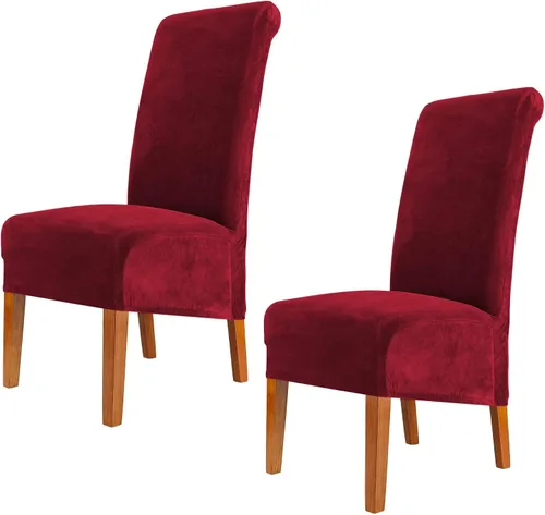 Vista 42 de Fundas elásticas para sillas de comedor, fundas protectoras de asiento extraíbles de terciopelo suave para sillas Parson (2, beige)