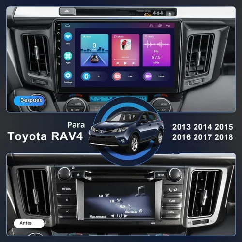 Vista 2 de Radio estéreo de coche 4G+64G para Toyota RAV4 2013-2018, Carplay inalámbrico y Android Auto con Android 13 compatible con Bluetooth/Control