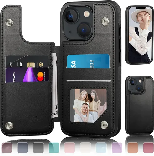 Vista 15 de DJDUCK Funda diseñada para iPhone 13 con tarjetero y cierre magnético, protección de cuero con bloqueo RFID, a prueba de golpes, para mujeres