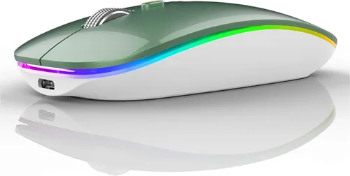 Vista 12 de TENMOS Ratón inalámbrico Bluetooth, LED delgado (Bluetooth 5.1 + USB) 2.4GHz recargable silencioso con adaptador tipo C para Laptop/MacBook/iPad