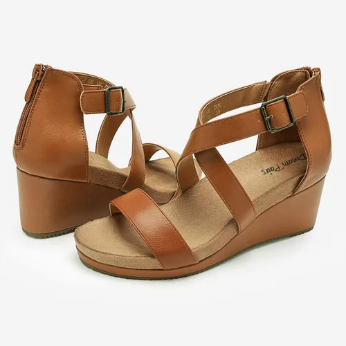 Vista 4 de Dream Pairs - Sandalias con plataforma de cuña para mujer, con punta abierta y correa para el tobillo con hebilla, para el verano