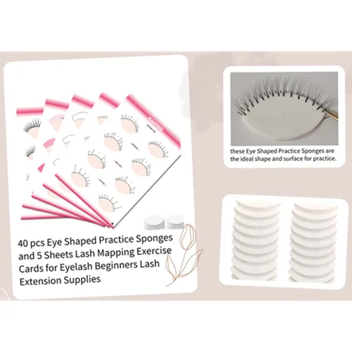 Vista 5 de 20 esponjas de práctica en forma de ojos y 5 hojas de tarjetas de ejercicio de mapeo de pestañas para principiantes de pestañas suministros