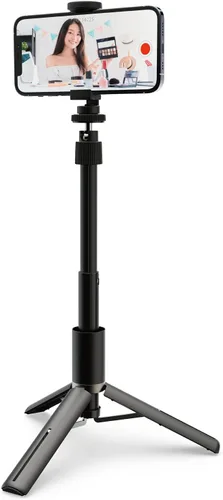 Vista 8 de Elecom P-STSRS02ITABK Tripod Selfie Stick for Smartphones, 2-Way Built-in Holder with Accessory Shoe, Black
