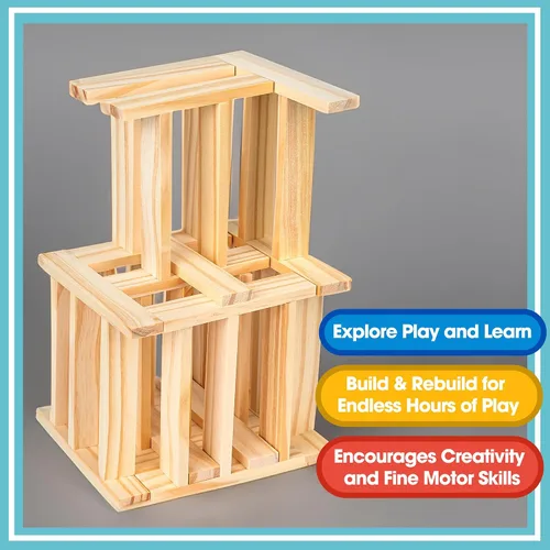 Vista 6 de Juego de bloques de construcción de madera, juguetes de construcción de bloques de tablones de 200 piezas, juguete educativo de madera STEM