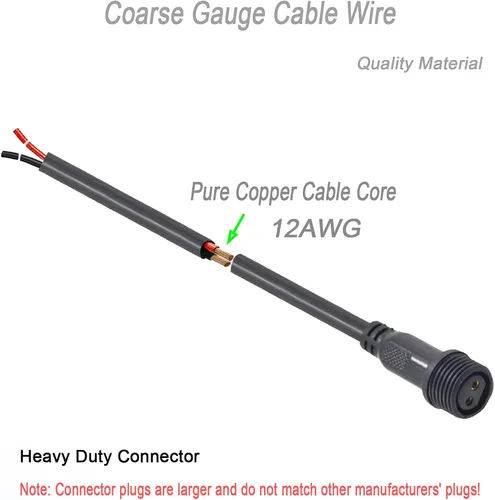 Vista 3 de Conector LED impermeable de 2 pines con conector macho hembra de 2 cables pesados, con cable de extensión pesado de 12 AWG de 25CM IP68, para barco
