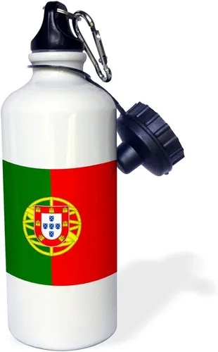 Vista 2 de 3dRose "Bandera de Portugal-Portugués rojo y verde con escudo de armas escudo-partidario fan country world" Botella de agua deportiva, 21 oz, blanco
