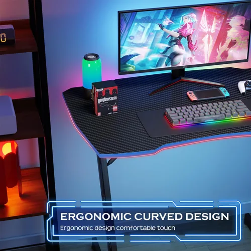 Vista 6 de PayLessHere Mesa de Juegos de 35" Azul Escritorio de Computadora en Forma de Z con Marco de Acero, Gancho para Auriculares, Pies Ajustables