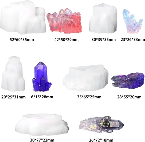 Vista 5 de 11 moldes de resina de racimo de cristal, moldes de silicona de roca de cuarzo, diferentes formas, moldes de resina epoxi, piedras preciosas