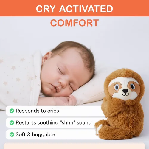 Vista 6 de Baby Shusher Shusher Sloth - Juguete calmante para bebé para dormir, chupete activado por llanto, animal de peluche para bebés y niños, sonidos