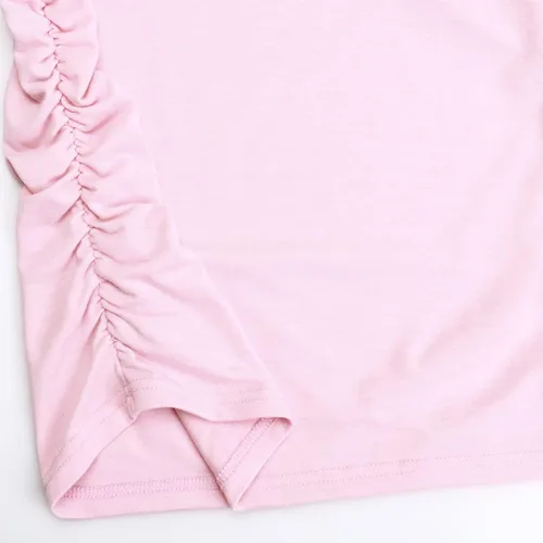 Vista 7 de DEBELLY Camiseta de maternidad con manga corta de pétalos, túnica de embarazo lateral fruncida para uso casual, camiseta básica de maternidad
