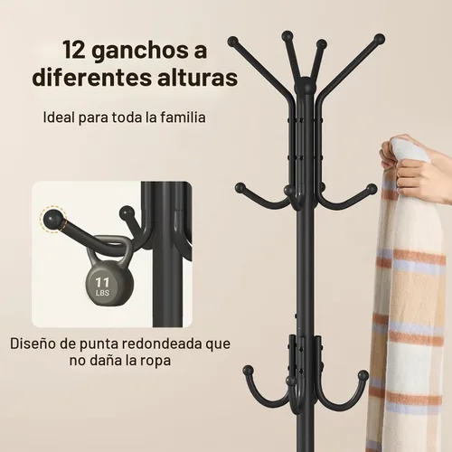 Vista 5 de ELYKEN Perchero Independiente, Perchero de Metal con Soporte para Paraguas, Árbol de Abrigos Moderno con 12 Ganchos, Perchero de Pie de Esquina