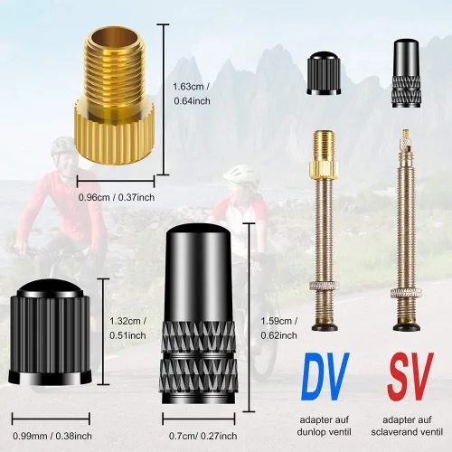 Vista 7 de 15 herramientas adaptadoras de válvula de neumático Presta para bicicleta, convertidor de válvula de neumático de bicicleta, válvula de cobre, tapa