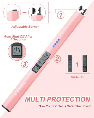 Vista 5 de Encendedor eléctrico recargable de velas de plasma de arco, sin llama, resistente al viento, encendedor USB, protección de seguridad múltiple