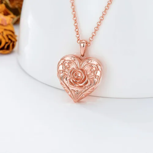 Vista 2 de SOULMEET Collar con medallón de girasol, rosa y margarita, con forma de corazón que sostiene fotos y mantiene a alguien cerca de ti, plata
