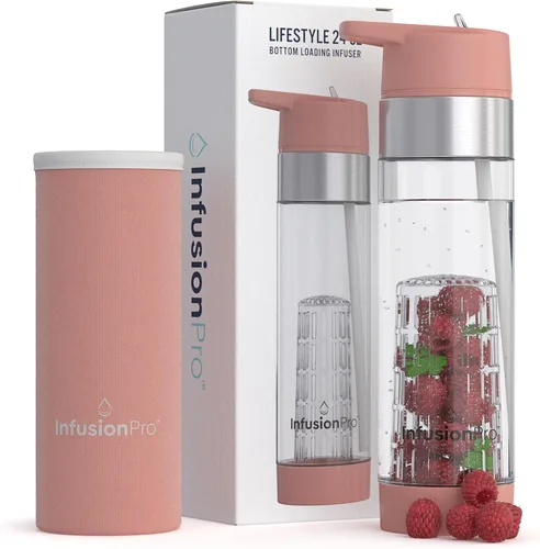 Vista 8 de Botella de agua Infusion Pro con infusor de frutas de 24 oz con tapa con pajita: pajita abatible: funda aislada y libro electrónico de agua