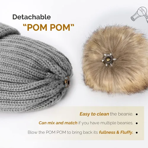 Vista 3 de FURTALK - Gorro de punto para el invierno con pompón de piel sintética, cálido, para mujeres