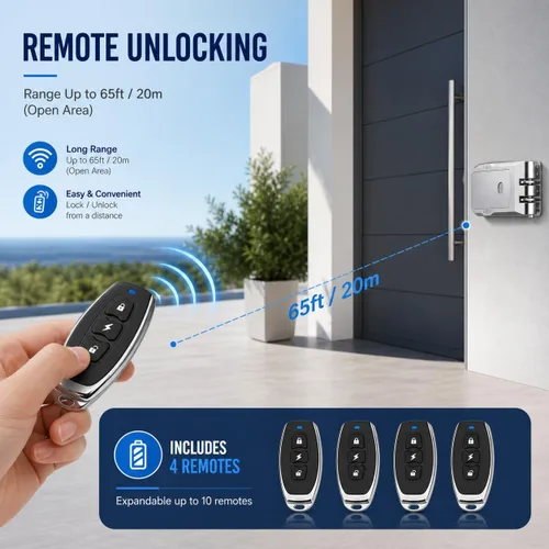 Vista 7 de Cerradura de puerta oculta con 4 mandos a distancia Entrada sin llave, cerrojo electrónico, diseño invisible, para seguridad del hogar