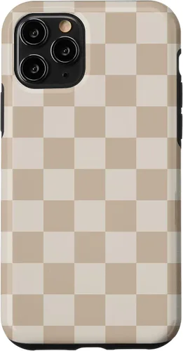 Vista 29 de iPhone 16 Vanilla Blanco café crema a cuadros ajedrez patrón clásico caso