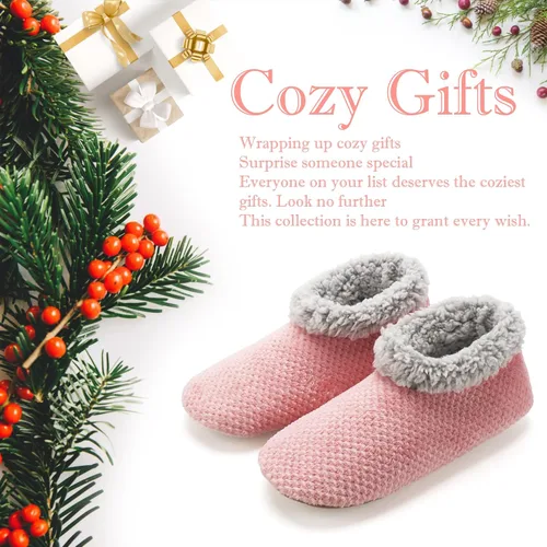 Vista 6 de Soft Fuzzy Slippers for Women Indoor, Warm Furry House Sock Shoes Fluffy Lined, Bedroom Booties Non-Slip Gripper Soles, Winter Cozy Christmas Gifts