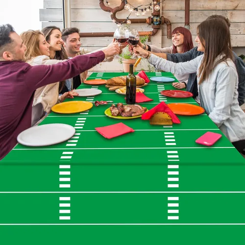 Vista 5 de 4 manteles de fiesta de fútbol, desechables, para fiesta de cumpleaños, de plástico, para deportes, para el día del juego, baby shower, día