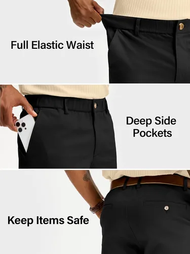 Vista 6 de Comdecevis Pantalones cortos casuales de algodón de ajuste clásico para hombre de 7 pulgadas, pantalones cortos chinos con cintura elástica