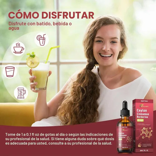 Vista 7 de Ceilán canela berberina amarga gotas líquidas suplemento con cúrcuma, té verde, vinagre de sidra de manzana, aceite de semillas negras