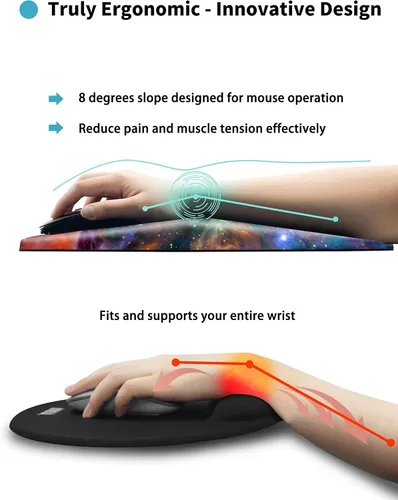 Vista 3 de SOUNDANCE Alfombrilla ergonómica para mouse con reposamuñecas de espuma viscoelástica, estrellas naranjas