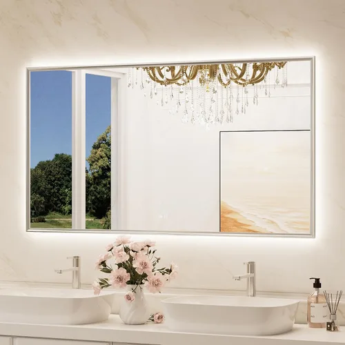 Vista 16 de TokeShimi Espejo de baño con marco negro de 40 x 30 pulgadas con luces delanteras y retroiluminación de aleación de aluminio rectangular, borde