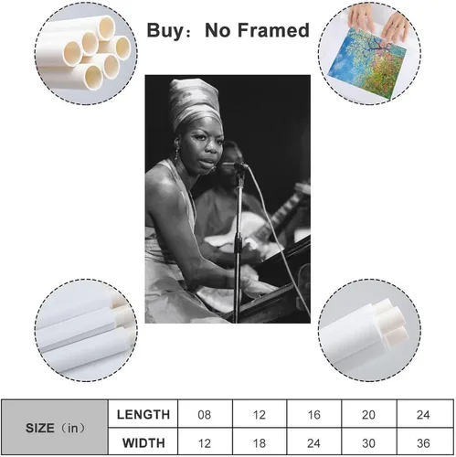 Vista 2 de Póster vintage de Pianist Nina Simone en blanco y negro para el hogar, dormitorio, oficina, arte de pared, impresión de pintura, póster de 12 x 18