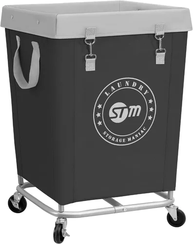 Vista 11 de STORAGE MANIAC Cesto de lavandería comercial con marco de acero resistente, carro de cesta de lavandería industrial de 320 L con ruedas para hotel