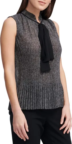 Vista 2 de DKNY Top plisado sin mangas para mujer con cuello de lazo