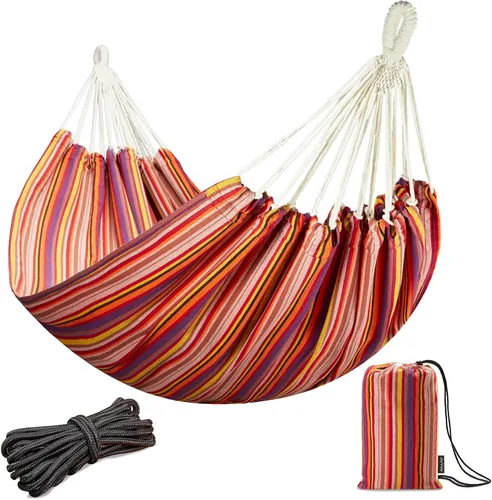 Vista 12 de JoyView Hamaca doble brasileña con cuerdas colgantes, extragrande de 86.6x59" hamaca portátil de algodón para patio, jardín, porche, capacidad