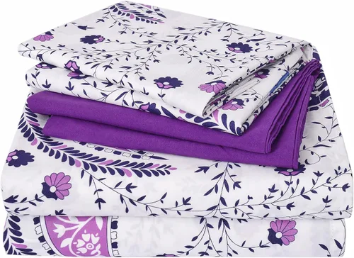 Vista 12 de JSD - Juego de sábanas de 6 piezas con estampado floral de cachemira negra y bolsillo profundo Juego de fundas de almohada de microfibra