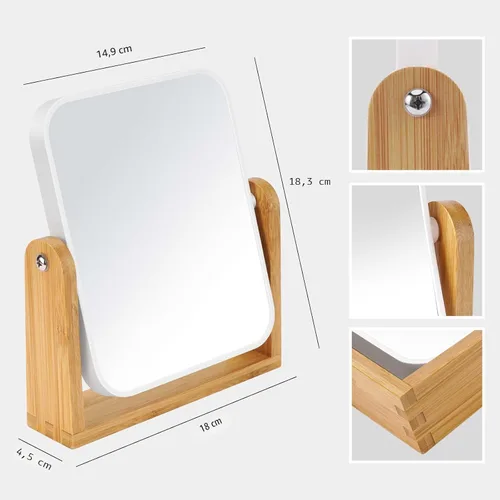 Vista 3 de LFOYOU Espejo de maquillaje de tocador con soporte de bambú natural, espejo de aumento giratorio de 360 grados de doble cara, espejo de maquillaje