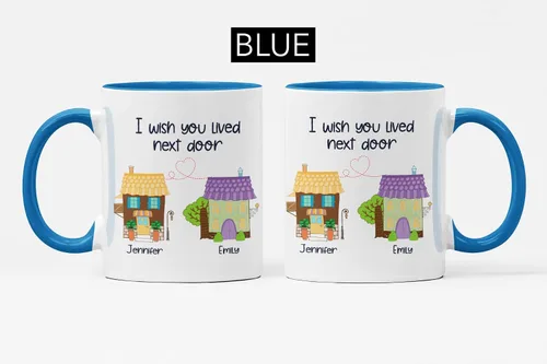 Vista 6 de Taza de viaje con nombres personalizados de larga distancia con texto en inglés "I Wish You Lived Next Door, Next to me, Besties Friends