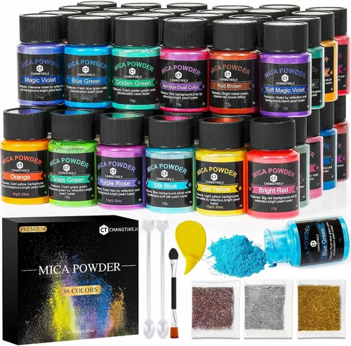 Vista 46 de CHANGTIKEJI Polvo de Mica, 24 Colores - 10g/Botella de Polvo de Pigmento Natural para Resina Epoxy, Fabricación de Jabón, Velas, Brillo de Labios