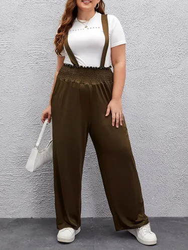 Vista 3 de WDIRARA Overol para mujer, talla grande, cintura y pierna ancha, pantalones con tirantes