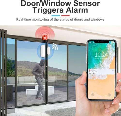 Vista 2 de Sensor WiFi para puerta y ventana: sensor de contacto inalámbrico con alertas de notificación de aplicaciones gratuitas, sensor de puerta