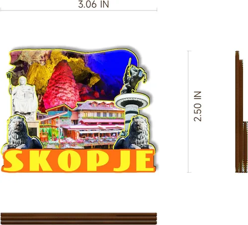 Vista 3 de Skopje Europe Republic of North Macedonia Skopje Region - Imán de madera 3D para nevera, recuerdos coleccionables, decoración hecha a mano