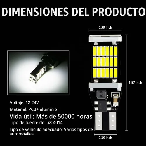 Vista 2 de Paquete de 4 Luces LED de Reversa, Bombillas de Luz de Reversa con Chipsets T15 4014 45SMD, Luces de Freno Parada Carga Reversa Canbus Libre