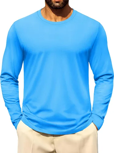 Vista 16 de Cotrasen - Camisetas básicas de manga larga para hombre, de algodón, con cuello redondo, transpirables, suaves y casuales